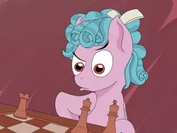 Size: 2000x1500 | Tagged: safe, artist:akleswift, derpibooru import, cozy glow, earth pony, chess, chessboard, g4, image, png, simple background, solo, thinking