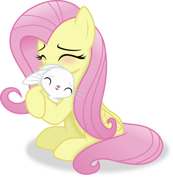 Size: 4029x4128 | Tagged: safe, artist:anime-equestria, derpibooru import, angel bunny, fluttershy, pegasus, pony, rabbit, ^^, absurd resolution, angelbetes, animal, blushing, cute, duo, eyes closed, female, folded wings, hug, image, mare, png, shadow, shyabetes, simple background, sitting, tail, transparent background, vector, wholesome, wings