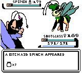 Size: 160x144 | Tagged: safe, artist:brainiac, derpibooru import, oc, oc:river run "spinch", oc:shotglass, breezie, pony, fallout equestria:all things unequal (pathfinder), female, image, male, mare, pixel art, png, pokémon, shitposting, stallion, vulgar