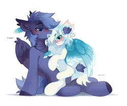 Size: 2400x2000 | Tagged: safe, artist:zlatavector, derpibooru import, oc, unofficial characters only, pegasus, pony, blushing, commission, couple, feather, female, image, kissing, male, mare, pegasus oc, png, size difference, smack, stallion, wings