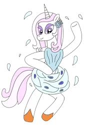 Size: 2145x3046 | Tagged: safe, artist:supahdonarudo, derpibooru import, fleur-de-lis, unicorn, ballerina, clothes, feather, flower, flower in hair, image, kirby (series), kirby and the forgotten land, name pun, png, simple background, skirt, transparent background