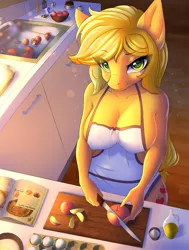 Size: 967x1280 | Tagged: suggestive, artist:hellcat120, derpibooru import, applejack, anthro, earth pony, apple, apple slice, apron, baking sheet, big breasts, book, breasts, busty applejack, cleavage, clothes, coffee, coffee mug, cooking, cutting, digital art, egg, erect nipples, female, flour, food, freckles, funko pop!, image, jpeg, kitchen, kitchen knife, kitchen sink, knife, looking at you, mug, naked apron, nipple outline, oil, partial nudity, pokéball, pokémon, recipe, self harm, solo, solo female, stupid sexy applejack, tail, thighs, wide hips