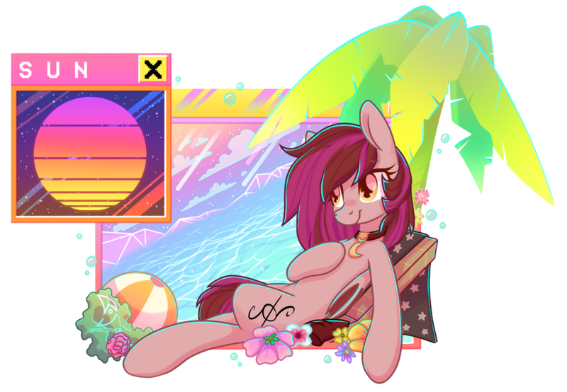 Size: 1075x744 | Tagged: safe, artist:musicfirewind, derpibooru import, oc, oc:velvet silverwing, bat pony, aesthetics, collar, image, palm tree, png, reclining, solo, tree