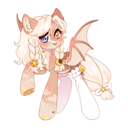 Size: 1600x1600 | Tagged: safe, artist:miioko, derpibooru import, oc, unofficial characters only, bat pony, pony, bat pony oc, bat wings, braid, clothes, colored hooves, ear fluff, eyelashes, female, image, mare, png, raised hoof, simple background, socks, solo, transparent background, wings