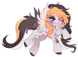 Size: 1024x758 | Tagged: safe, artist:miioko, derpibooru import, oc, unofficial characters only, pegasus, pony, colored hooves, deviantart watermark, ear fluff, eyelashes, female, image, mare, obtrusive watermark, pegasus oc, png, raised hoof, simple background, smiling, solo, transparent background, watermark, wings