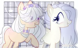 Size: 2997x1829 | Tagged: safe, artist:dillice, derpibooru import, oc, unofficial characters only, earth pony, pony, base used, bust, duo, earth pony oc, eye clipping through hair, eyelashes, female, floral head wreath, flower, image, mare, png, raised hoof