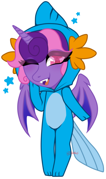 Size: 1677x2826 | Tagged: safe, artist:lumineko, derpibooru import, oc, oc:cinnamon music, unofficial characters only, alicorn, anthro, bat pony, bat pony alicorn, mudkip, anthro oc, bat wings, chibi, eye clipping through hair, fangs, fins, high res, horn, image, multicolored mane, one eye closed, onesie, open mouth, open smile, pink eyes, png, pokémon, simple background, smiling, solo, stars, tail, transparent background, vampicorn, wings