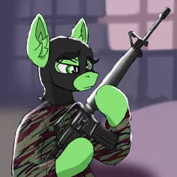 Size: 2012x2012 | Tagged: safe, artist:reddthebat, derpibooru import, oc, oc:anonfilly, earth pony, pony, ar15, female, filly, foal, gun, image, png, solo, weapon