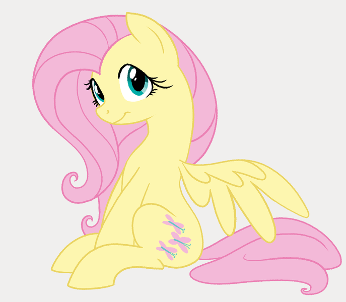 Size: 1008x880 | Tagged: safe, artist:dotkwa, derpibooru import, fluttershy, pegasus, pony, cute, female, gray background, image, long neck, mare, png, shyabetes, simple background, sitting, smiling, solo