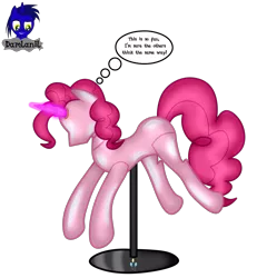 Size: 3840x4154 | Tagged: safe, artist:damlanil, derpibooru import, pinkie pie, earth pony, pony, bondage, clothes, collar, comic, crystal horn, encasement, fake horn, female, horn, i have no mouth and i must scream, image, inanimate tf, latex, link in description, magic, magic aura, mannequin, mannequin tf, mare, no mouth, objectification, pedestal, petrification, png, ponyquin, rubber, shiny, show accurate, simple background, solo, speech bubble, text, transformation, transparent background, vector