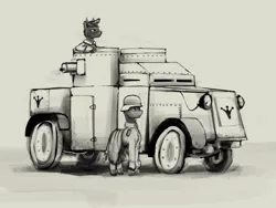 Size: 2048x1536 | Tagged: safe, derpibooru import, oc, changeling, pony, equestria at war mod, apc, armor, armored car, gun, image, machine gun, military, monochrome, png, simple background, sketch, vehicle, war, weapon, white background