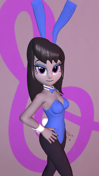 Size: 900x1600 | Tagged: safe, derpibooru import, octavia melody, human, equestria girls, 3d, animal costume, bowtie, breasts, bunny costume, bunny ears, bunny suit, clothes, costume, crossed legs, cutie mark, easter, easter bunny, gmod, hand on hip, holiday, image, looking at you, oatmeal!, png, sexy, simple background, solo, unitard