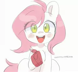 Size: 3100x2865 | Tagged: safe, artist:cottonsweets, derpibooru import, oc, oc:sugar morning, unofficial characters only, pony, eye clipping through hair, female, image, jpeg, looking at you, mare, open mouth, open smile, raised hoof, simple background, smiling, smiling at you, solo, white background