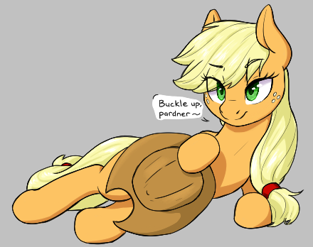 Size: 440x348 | Tagged: suggestive, artist:anonymous, applejack, earth pony, pony, aggie.io, hat, image, implied futa, lying down, png, simple background, smiling, solo