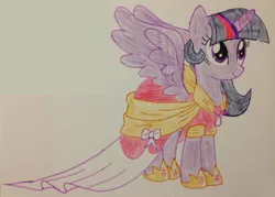 Size: 1280x918 | Tagged: safe, artist:shield-wing1996, derpibooru import, twilight sparkle, twilight sparkle (alicorn), alicorn, magical mystery cure, clothes, dress, image, jpeg, princess dress, solo, traditional art
