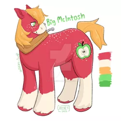 Size: 1280x1280 | Tagged: safe, artist:cricket-soup, derpibooru import, big macintosh, earth pony, pony, big macintosh's yoke, body freckles, coat markings, color palette, freckles, horse collar, image, jpeg, male, signature, simple background, socks (coat marking), solo, stallion, white background