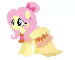 Size: 551x448 | Tagged: safe, artist:box-of-ideas, artist:selenaede, artist:unicornsmile, derpibooru import, fluttershy, pegasus, pony, alternate hairstyle, base used, clothes, dress, ear piercing, earring, female, image, jewelry, mare, piercing, png, simple background, solo, white background