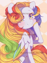 Size: 1536x2048 | Tagged: safe, artist:cherrnichka, derpibooru import, oc, oc:spring melody, unofficial characters only, pegasus, pony, commission, folded wings, horns, image, jpeg, looking at you, sitting, spread wings, watermark, wings