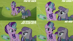 Size: 1280x720 | Tagged: safe, derpibooru import, edit, edited screencap, editor:quoterific, screencap, maud pie, starlight glimmer, earth pony, pony, unicorn, rock solid friendship, season 7, duo, female, grin, image, jpeg, kite, magic, mare, open mouth, open smile, smiling, telekinesis, text