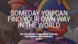 Size: 1280x720 | Tagged: safe, derpibooru import, edit, editor:quoterific, idw, spike, twilight sparkle, dragon, pony, unicorn, duo, female, image, jpeg, male, mare, micro-series, open mouth, open smile, smiling, text, unicorn twilight