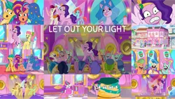 Size: 1280x721 | Tagged: safe, derpibooru import, edit, edited screencap, editor:quoterific, screencap, hitch trailblazer, izzy moonbow, pipp petals, posey (g5), sunny starscout, earth pony, pegasus, pony, unicorn, mane melody, my little pony: tell your tale, spoiler:g5, spoiler:my little pony: tell your tale, spoiler:tyts01e05, ^^, collage, eyes closed, female, flying, g5, grin, image, let out your light, male, mare, mobile phone, open mouth, open smile, phone, png, smartphone, smiling, spread wings, stallion, text, wings