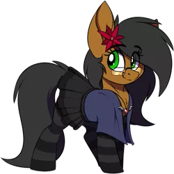 Size: 557x557 | Tagged: safe, artist:notetaker, derpibooru import, oc, oc:notetaker, unofficial characters only, earth pony, pony, alternate design, clothes, flower, flower in hair, image, jewelry, necklace, png, skirt, socks, solo, stockings, thigh highs