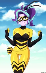 Size: 716x1125 | Tagged: safe, artist:riouku, derpibooru import, starlight glimmer, equestria girls, alternate hairstyle, bodysuit, clothes, crossover, female, image, mask, miraculous ladybug, png, ponytail, queen bee, solo, solo female