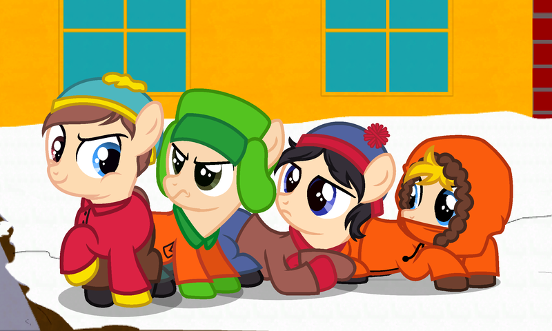 Size: 2281x1369 | Tagged: safe, artist:whiteplumage233, derpibooru import, ponified, earth pony, pony, clothes, colt, eric cartman, foal, image, kenny mccormick, kyle broflovski, male, png, south park, stan marsh