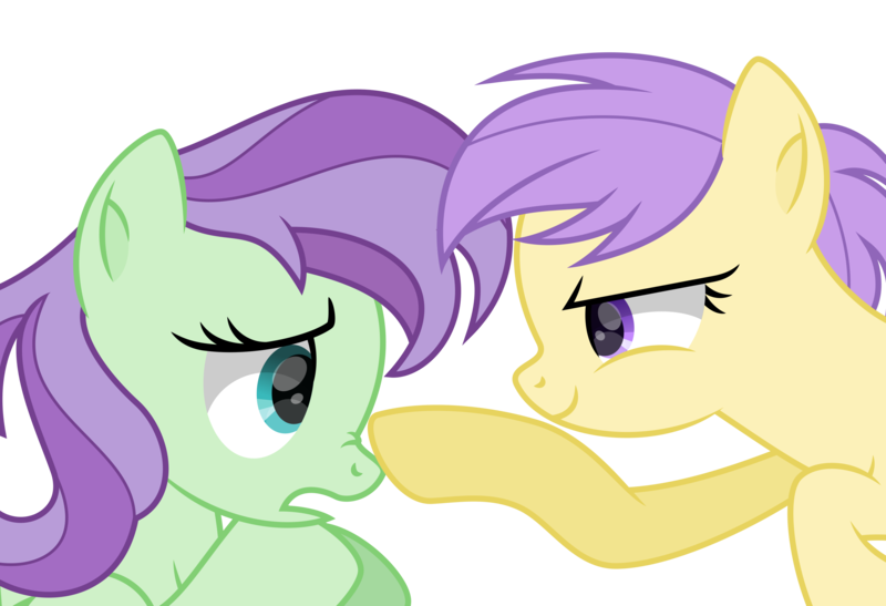 Size: 3000x2051 | Tagged: safe, artist:thatusualguy06, derpibooru import, berry sweet, violet twirl, pony, .svg available, absurd resolution, background pony, base used, boop, duo, duo female, female, friendship student, image, narrowed eyes, nose wrinkle, open mouth, png, simple background, transparent background, vector