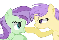 Size: 3000x2051 | Tagged: safe, artist:thatusualguy06, derpibooru import, berry sweet, violet twirl, pony, .svg available, absurd resolution, background pony, base used, boop, duo, duo female, female, friendship student, image, narrowed eyes, nose wrinkle, open mouth, png, simple background, transparent background, vector
