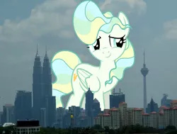 Size: 2048x1548 | Tagged: safe, artist:dashiesparkle, artist:thegiantponyfan, derpibooru import, vapor trail, pegasus, pony, cute, female, folded wings, giant pegasus, giant pony, giantess, highrise ponies, image, irl, kuala lumpur, looking at you, macro, malaysia, mare, mega giant, photo, png, ponies in real life, smiling, smiling at you, story included, wings