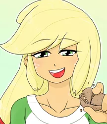 Size: 640x740 | Tagged: safe, artist:batipin, derpibooru import, applejack, equestria girls, crushing, image, nut, open mouth, open smile, png, smiling