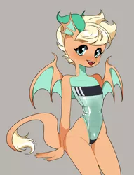 Size: 1478x1930 | Tagged: suggestive, artist:moebomoe, artist:windsweeper, derpibooru import, oc, oc:lodestone, dragon, cameltoe, clothes, dragoness, female, gris swimsuit, image, one-piece swimsuit, png, see-through, shiny swimsuit, short mane, short tail, swimsuit, tail