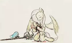 Size: 800x486 | Tagged: semi-grimdark, artist:china consists of them!, derpibooru import, fluttershy, blood, body, death, electric saw, head, image, jpeg