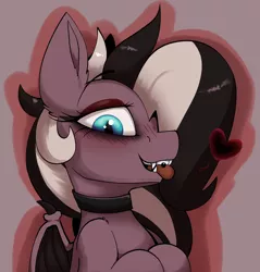 Size: 1798x1879 | Tagged: safe, artist:arume_lux, derpibooru import, oc, oc:efflorescence, unofficial characters only, bat pony, pony, choker, fangs, image, piercing, png, solo, tongue out, tongue piercing