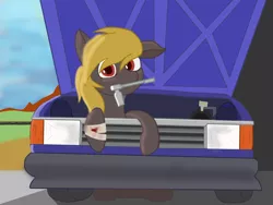 Size: 6000x4500 | Tagged: safe, derpibooru import, oc, oc:mike galaxy, pony, bandage, blood, car, cute, fixing, image, png, ratchet, solo, toyota, vehicle