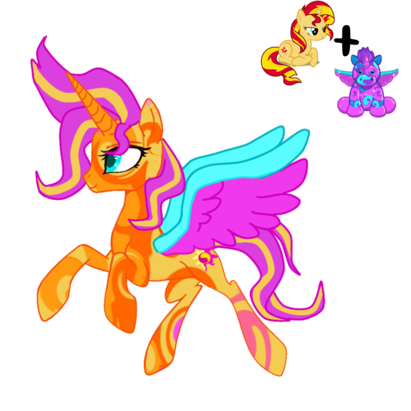 Size: 2499x2499 | Tagged: safe, artist:teepew, artist:vernorexia, derpibooru import, sunset shimmer, oc, unnamed oc, alicorn, pony, adoptable, alicorn princess, blue eyes, coat markings, colored wings, female, flying, fusion, image, markings, multicolored mane, multicolored wings, png, requested art, simple background, solo, swirly markings, transparent background, webkinz, webkinz celestial unicorn, wings