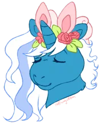 Size: 639x815 | Tagged: safe, artist:hoffnungsstern, derpibooru import, oc, oc:fleurbelle, pony, bow, bunny ears, eyes closed, female, floral head wreath, flower, hair bow, image, mare, png, simple background, transparent background