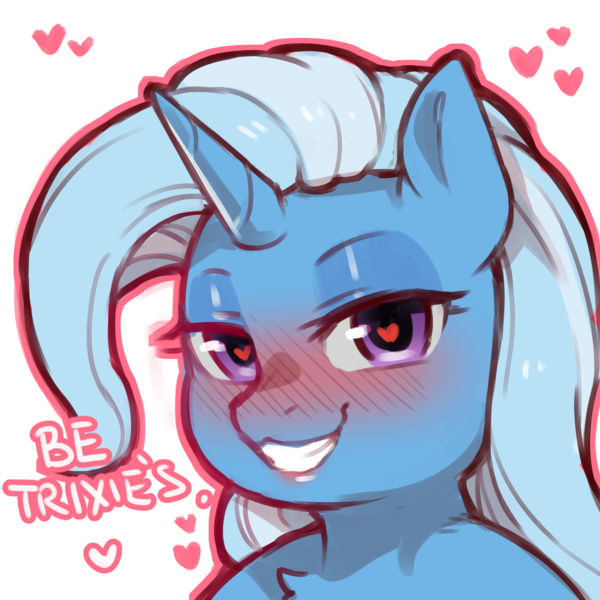 Size: 1159x1159 | Tagged: safe, artist:cold-blooded-twilight, derpibooru import, trixie, blushing, dialogue, heart, heart eyes, image, png, simple background, smiling, transparent background, wingding eyes