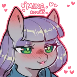 Size: 1159x1159 | Tagged: safe, artist:cold-blooded-twilight, derpibooru import, maud pie, bedroom eyes, blushing, dialogue, heart, heart eyes, image, png, simple background, smiling, transparent background, when she smiles, wingding eyes