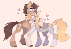 Size: 1280x883 | Tagged: safe, artist:wanderingpegasus, derpibooru import, derpy hooves, doctor whooves, time turner, earth pony, pegasus, pony, alternate hairstyle, cute, derpabetes, doctorderpy, duo, female, grin, heart, image, jpeg, male, mare, markings, raised hoof, redesign, shipping, smiling, stalion, straight, unshorn fetlocks