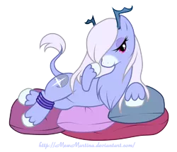 Size: 1800x1550 | Tagged: safe, artist:churobu, derpibooru import, oc, oc:moon sparkle, unofficial characters only, deer, pony, unideer, bedroom eyes, chest fluff, draw me like one of your french girls, female, image, leonine tail, mare, pillow, png, simple background, tail, transparent background, unshorn fetlocks