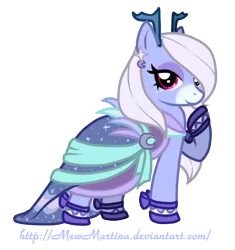 Size: 400x426 | Tagged: safe, artist:churobu, derpibooru import, oc, oc:snow sparkle, unofficial characters only, deer, pony, unideer, bedroom eyes, clothes, dress, ear piercing, eyelashes, female, gala dress, image, mare, piercing, png, raised hoof, simple background, smiling, transparent background