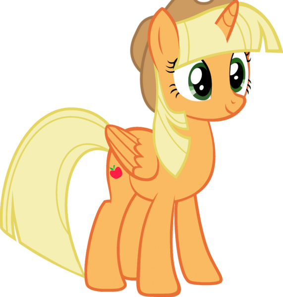 Size: 1280x1344 | Tagged: safe, artist:foxyfell1337, derpibooru import, applejack, twilight sparkle, twilight sparkle (alicorn), alicorn, pony, alicornified, alternate hairstyle, applecorn, image, palette swap, png, race swap, recolor, simple background, solo, transparent background