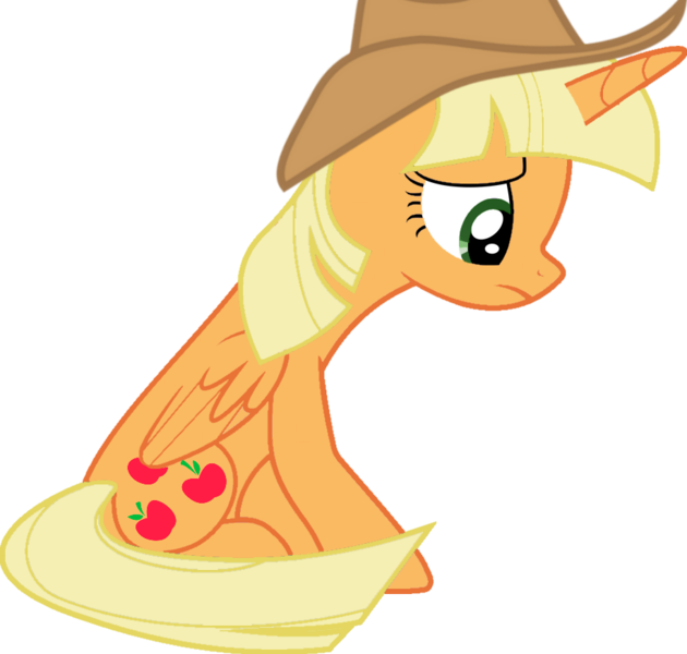 Size: 916x872 | Tagged: safe, artist:foxyfell1337, derpibooru import, applejack, twilight sparkle, twilight sparkle (alicorn), alicorn, pony, alicornified, alternate hairstyle, applecorn, image, palette swap, png, race swap, recolor, simple background, solo, transparent background