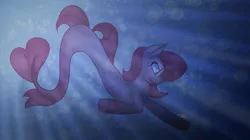 Size: 1413x792 | Tagged: safe, artist:guruyunus17, derpibooru import, earth pony, pony, sea pony, seapony (g4), aelita (code lyoko), blue background, bubble, code lyoko, crepuscular rays, dorsal fin, female, fictional species, fish tail, flowing tail, image, mare, ocean, png, seaponified, signature, simple background, solo, species swap, sunlight, swimming, tail, underwater, water
