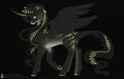 Size: 3100x2000 | Tagged: safe, artist:elberas, derpibooru import, oc, unofficial characters only, alicorn, pony, alicorn oc, black background, horn, image, jpeg, laurel wreath, raised hoof, simple background, solo, wings