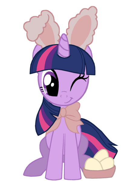 Size: 1500x2018 | Tagged: safe, artist:lonewolf3878, edit, editor:drtoughlove, twibooru exclusive, twilight sparkle, pony, unicorn, basket, bow, bunny ears, cute, easter, easter egg, egg (food), female, food, holiday, image, looking at you, mare, one eye closed, png, simple background, sitting, smiling, solo, transparent background, twiabetes, unicorn twilight, vector, weapons-grade cute, wingless, wingless edit, wink