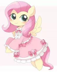 Size: 1489x1898 | Tagged: safe, artist:ginmaruxx, artist:kuzuyukuro, derpibooru import, fluttershy, pegasus, pony, blushing, clothes, cute, dress, female, flying, image, jpeg, looking at you, mare, shyabetes, solo, wings