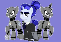 Size: 2048x1389 | Tagged: safe, artist:mommymidday, derpibooru import, oc, oc:madame cobalt, unofficial characters only, earth pony, pony, robot, robot pony, unicorn, business suit, businessmare, clothes, hair bun, image, jpeg, necktie, raised hoof, shoes, show accurate, skirt, snooty, suit, tail, tail bun